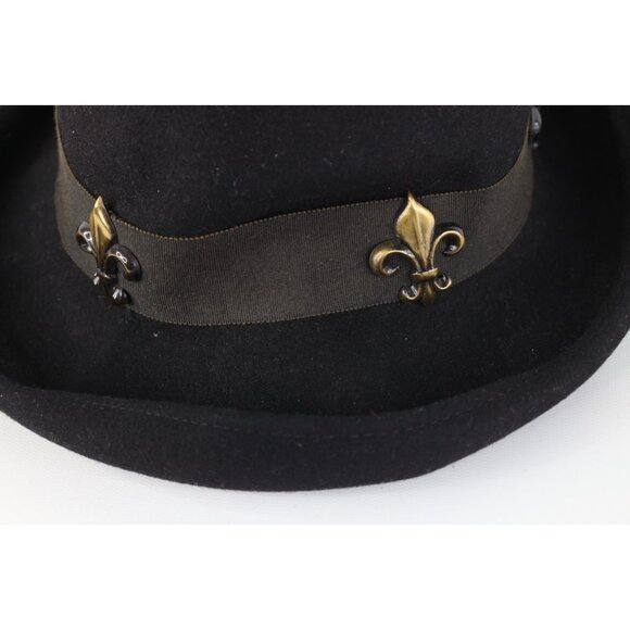 Vintage 90s Express Felt Wool Fleur de Lis Boho Chic Hat Cap Black Womens 23\